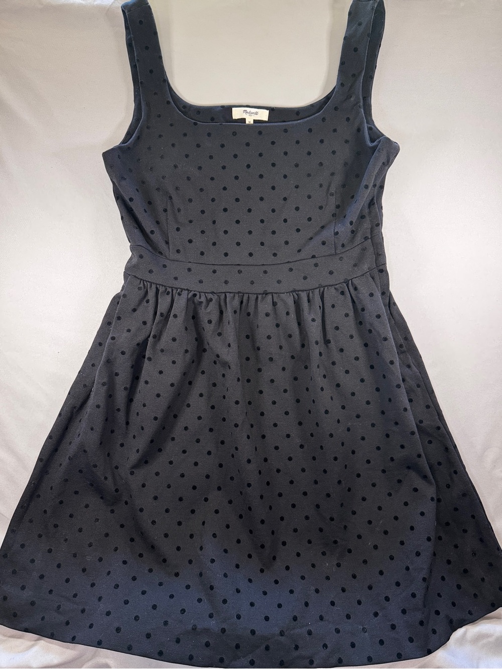 Madewell Black Sleeveless Above Knee Dress Velvet Polka Dot